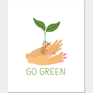 Hands holding green sprout. Posters and Art